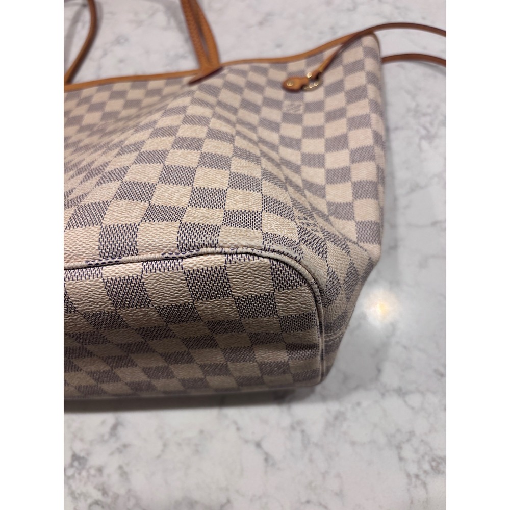 Louis Vuitton Neverfull MM Damier Azur Canvas Tote Bag White Blue Shoulder Bag - Picture 14 of 16